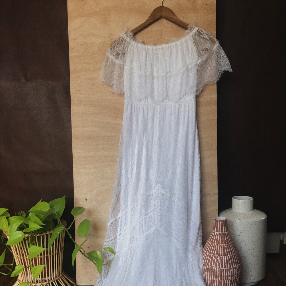 Express Off Shoulder Lace Bohemian Maxi Dress